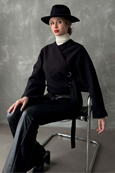 Ecenin Favorileri Tie-Up Short Unlined Black Women's Jacket