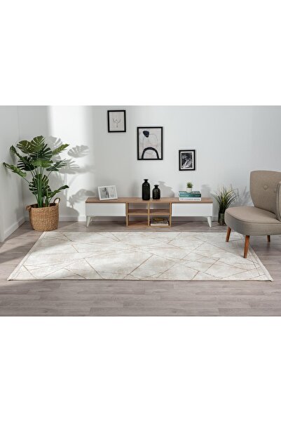 Karmen Halı Tokyo 1753 Bej Halı Kahverengi Detaylı Geometrik Desen Modern Akr...