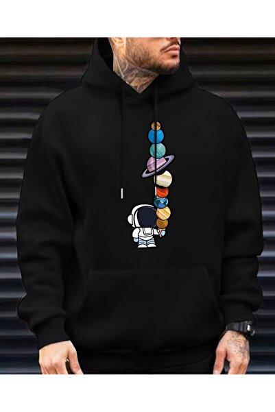 LELVANİ Men's Astronaut Patterned Printed Hoodie Sweatshirt
