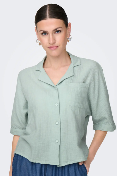 ONLY Women's Onlthyra Three Quarter Sleeve 100% Cotton Shirt 15267839 Mint