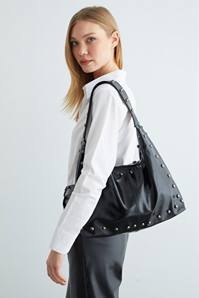 Fulla Moda Studded Zippered Faux Leather Handbag