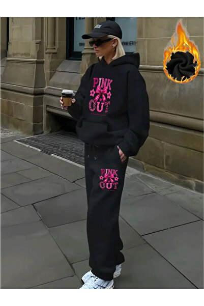 ELAN WEAR Pink printed Hooded tracksuit set - Hooded sweatshirt top and botto...