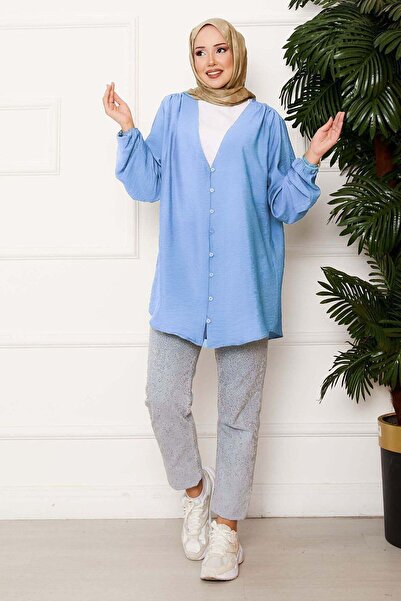 EBRUTESETTÜR Buttoned Front Kimono Shirt Blue