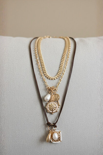 AKSESUARIM Çoklu Charmlı Antik 3'lü Uzun Kolye