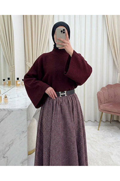 Modamorfo Half-Throat Crop Knit Sweater - Burgundy