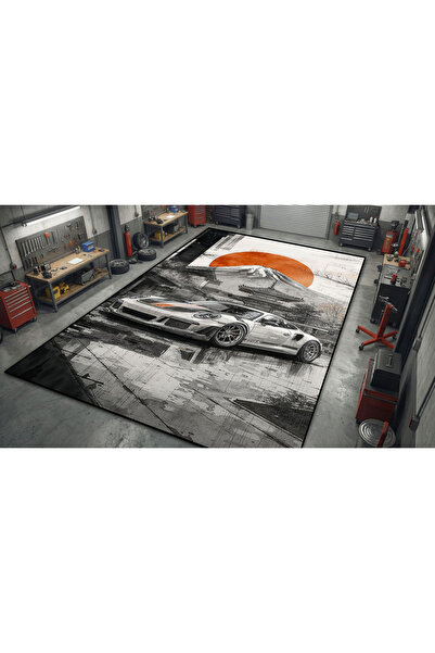 RUGRUMBA Kaymaz Taban Makinede Yıkanabilir Araba Desenli Gamer Genç Odası Halısı