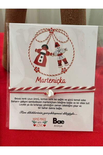BAE ATOLYE Marteniçka Şans Bilekliği, Dorika İnci Kırmızı İp Ve Kırmızı-beyaz Ip