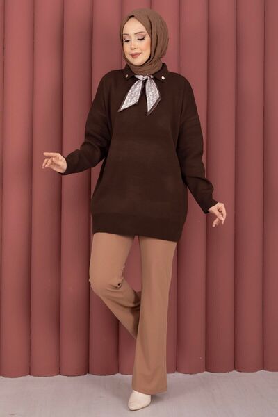 EBRUTESETTÜR Scarf Polo Neck Knitwear Sweater Brown