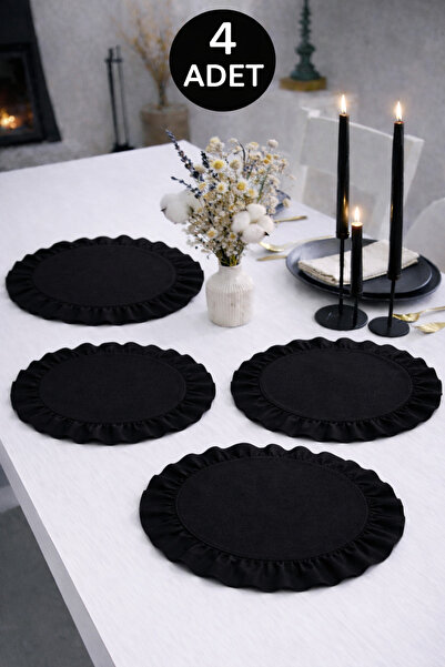 ÇIQRIK HOME 4 Adet Siyah Natural Fırfırlı Vintage Amerikan Servis/supla