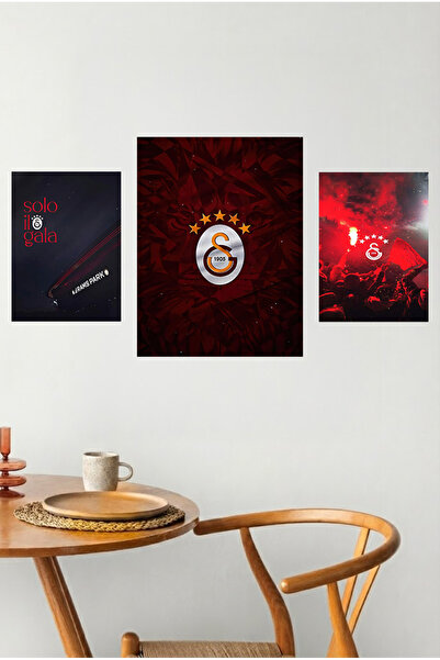 postercraft Galatasaray Şampiyonluk Ruhu 3'lü Premium Modern Panel Tablo Post...