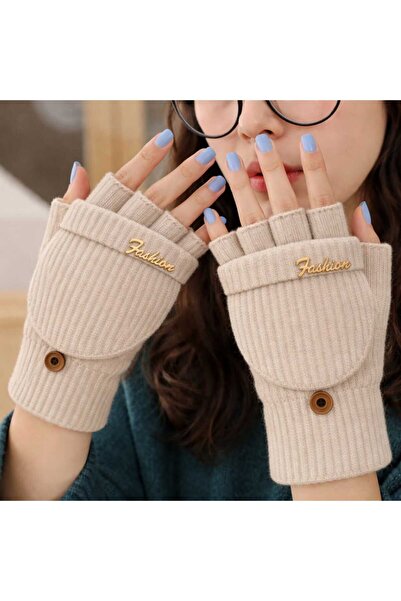 gigigiyim Fashion Half Finger Knit Women Gloves with Written Cover