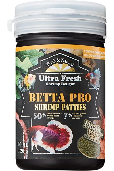 Ultra Fresh طعام أسماك بيتا، قطع روبيان بيتا برو، 50% روبيان سيف + روبيان أكي...