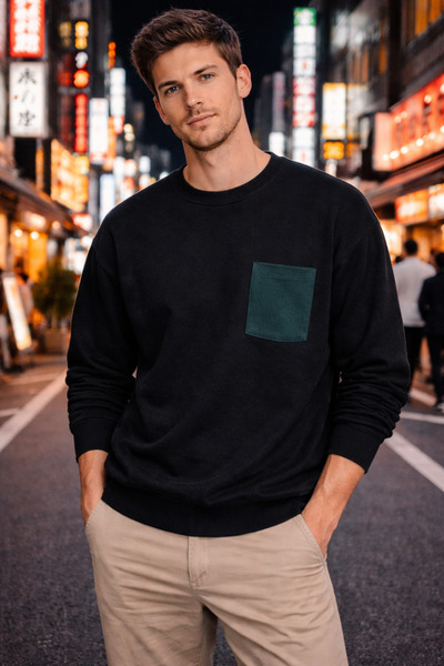 MOONBULL Erkek Sol Göğüs Cep Detaylı Oversize Sweatshirt