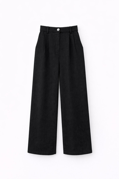 Mixray 4603 Women's Velvet Pleated Loose Trousers Black