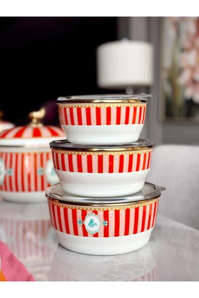 CREARTHOME Bellisima 3-Piece Enamel Storage Container 14-16-18 cm Bird Pattern