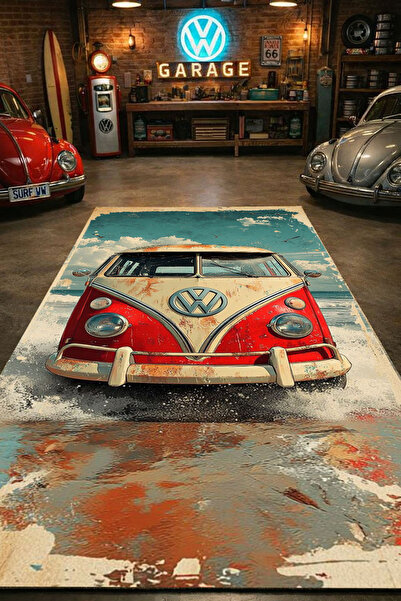 RUGRUMBA Kaymaz Taban Makinede Yıkanabilir Araba Desenli Gamer Genç Odası Halısı