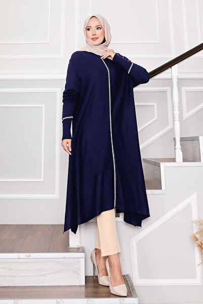 EBRUTESETTÜR Elegant Glitter Striped Mevlana Knitwear Tunic Cobalt