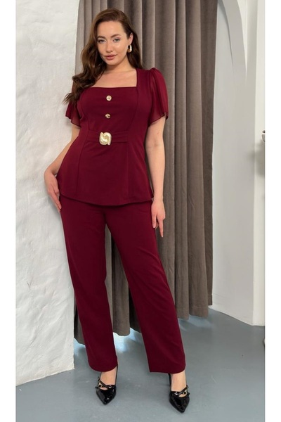 Butik Nilyam Costum de seară pentru femei, mărime mare, cu guler pătrat, mâne...