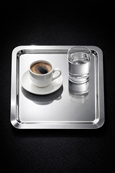 BEYZANA Sunum Tepsisi Çay Kahve Sunumu Paslanmaz Çelik 22*22 cm Kare