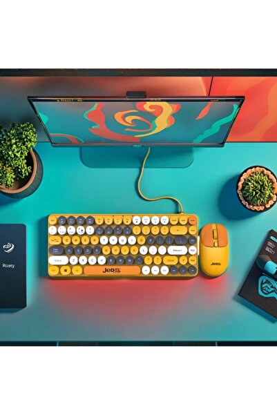 newnet Kablosuz Retro Daktilo Tuş Başlıklı Sessiz Klavye/Mouse Seti -2,4Ghz T...