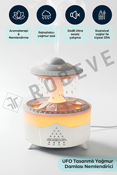 ROBEVE UFO Yağmur Damlası Aroma Difüzörü Hava Nemlendirici Buhar Makinesi Ren...