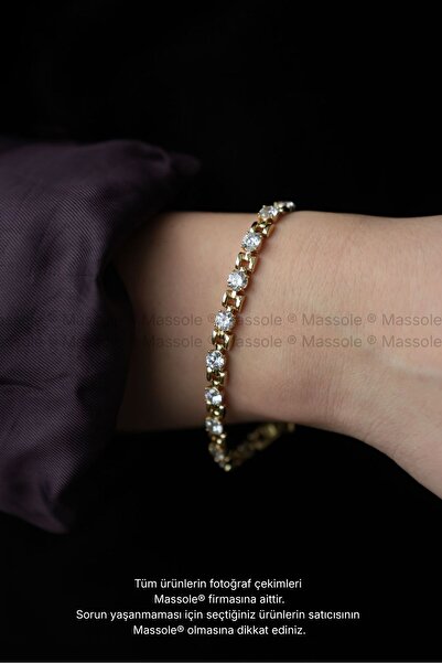 MASSOLE سوار نسائي ذهبي اللون مزين بأحجار الزركون، أنيق للاستخدام اليومي، لا ...