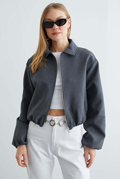 Fulla Moda Zippered Polo Neck Crop Bomber Jacket