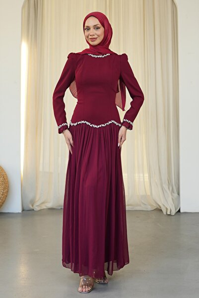 İmajButik Rochie de seară cu șireturi pe spate, culoare burgundy