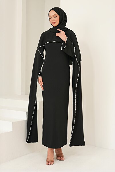 İmajButik Rochie de seară cu pelerină cu detalii de perle negre
