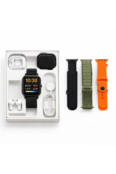 Generic Akıllı Saat 44 mm Erkek | 3 Kordon + Kablosuz Kulaklık | Adımsayar, N...