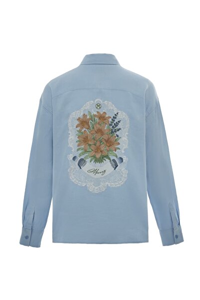 MORREZ Verdure Lace %100 Keten Arkası Nakış Detaylı Gömlek