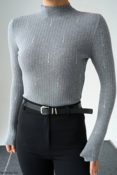Myra Stoned Long Sleeve Sweater-Grey