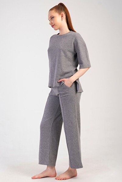 VİENETTA Women's Plus Size Soft Textured Jacquard Short Sleeve Pajama Set C2T...