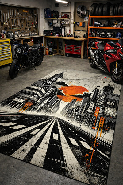 RUGRUMBA Kaymaz Taban Makinede Yıkanabilir Araba Desenli Gamer Genç Odası Halısı