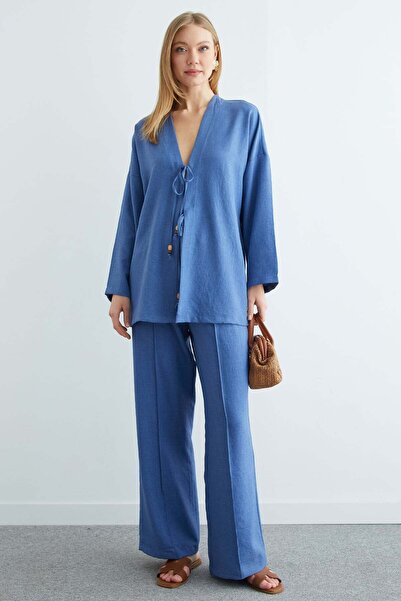 Fulla Moda Linen Kimono with Tie Front, 2 Piece Set