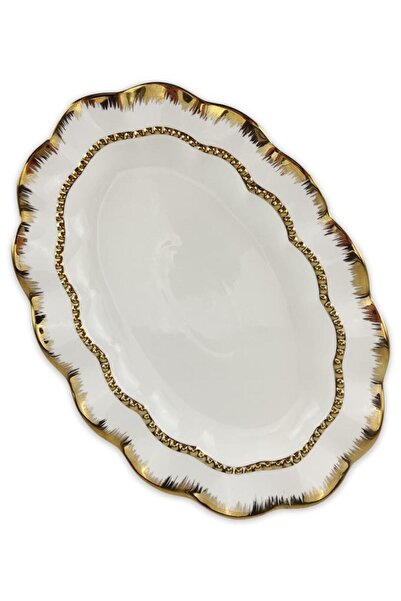 Deco Home Roy King Diamond Oval Porselen Servis Tabağı 25 Cm Gold – Hs-147b C...