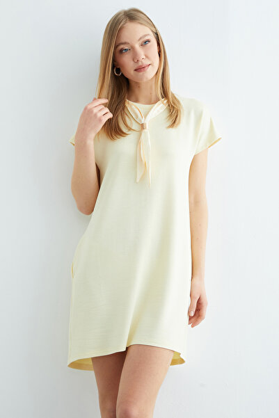 Fulla Moda Scarf Detailed Crew Neck Dress