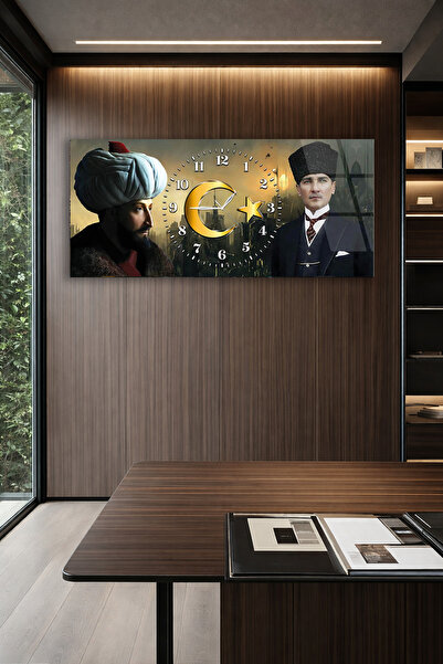 Olinpa KIRILMAZ CAM DUVAR SAATİ , HEM TABLO HEM SAAT OSMANLI PADİŞAHI VE ATAT...