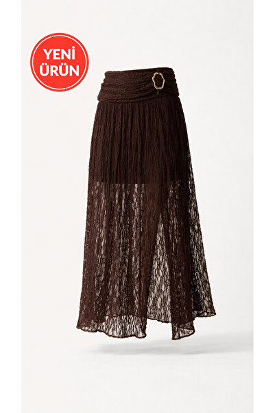 Perryes talie înaltă Fusta lungă maxi cu curea elastică, cu cataramă, detaliu...