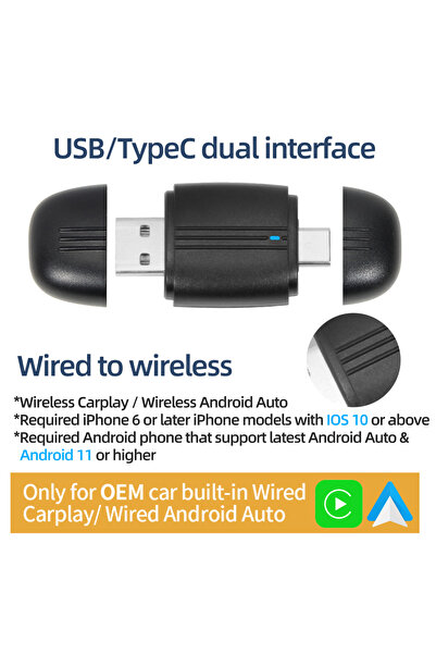 Choice1 دونجل CP203N 2 في 1 لتحويل CarPlay السلكي إلى لاسلكي، يدعم Android Au...