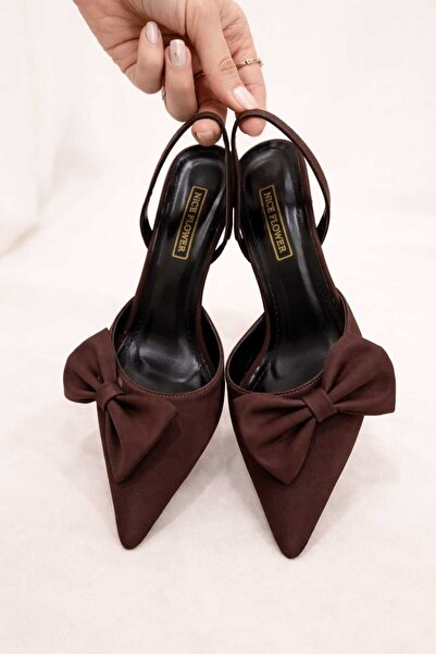 NiceDiffer Women's Black Zara Satin Bow Heel 7 Centimeter Evening Dress Shoes