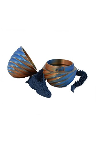 Sani Figurine Sani, Dragon in Spiral Egg 90 x 120 mm, Blue, Yellow, Dark Blue