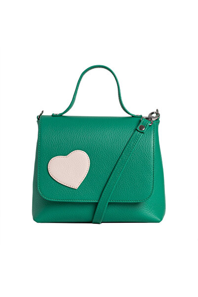 LAURA OLARU MINI LOVE Green Bag with Cream Heart