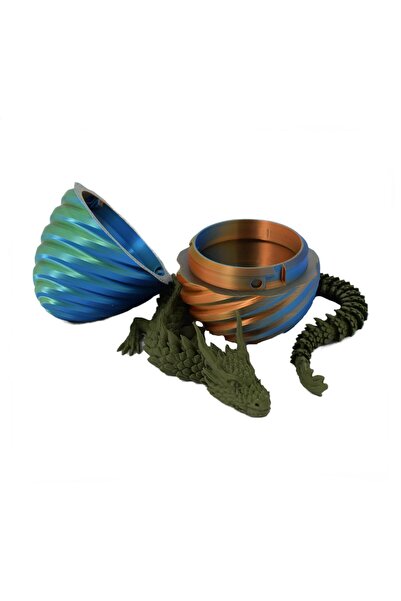 Sani Figurine Sani, Dragon in Spiral Egg 90 x 120 mm, Blue, Yellow, Dark Green