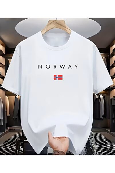 LELVANİ Unisex Norway Printed White T-Shirt
