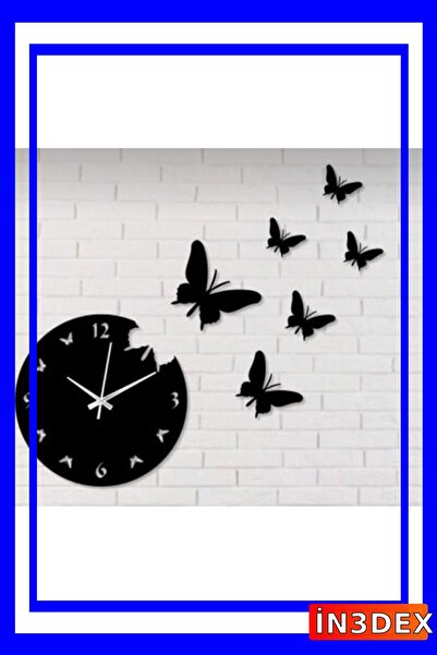 İN3DEX Kelebek Figürlü Duvar Saati Dekoratif Ev Aksesuarı