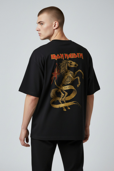 RF Studio Iron Maiden Baskılı %100 Pamuk Unisex Oversize Rock T-shirt Tişört