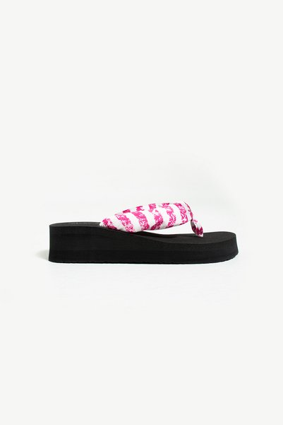 E evalupe Papuci de plajă Bella din șifon, din material textil, care nu irită pielea, cu platformă de 4,5 cm.