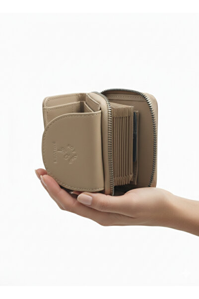 TUGBAS CHOiCE Çok Gözlü Hem Kartlık Hem Cüzdan Kadın Cüzdanı BEJ RENGİ