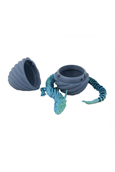 Sani Figurine, Dragon in Spiral Egg 90 x 120 mm, Grey, Light Blue